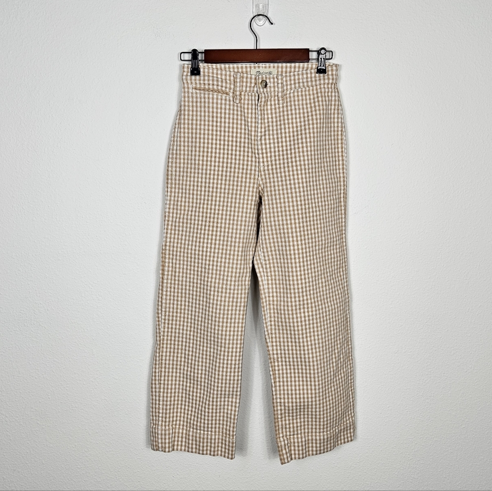 Madewell Tan Gingham Wide Leg Pants